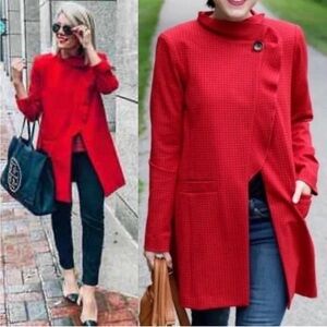 Cabi Celebration Coat in Red Micro Houndstooth Size S Blazer Jacket Style #3546